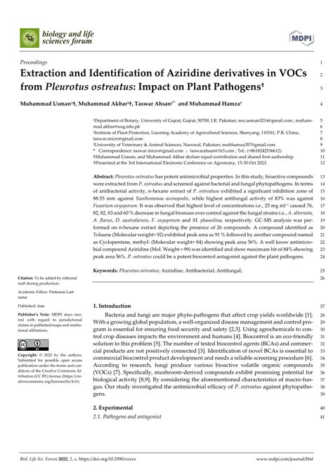 (PDF) Extraction and Identification of Aziridine derivatives in VOCs 2 from Pleurotus ostreatus ...