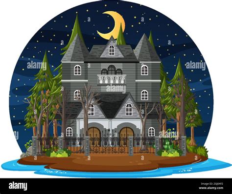 Haunted house at night scene illustration Stock Vector Image & Art - Alamy