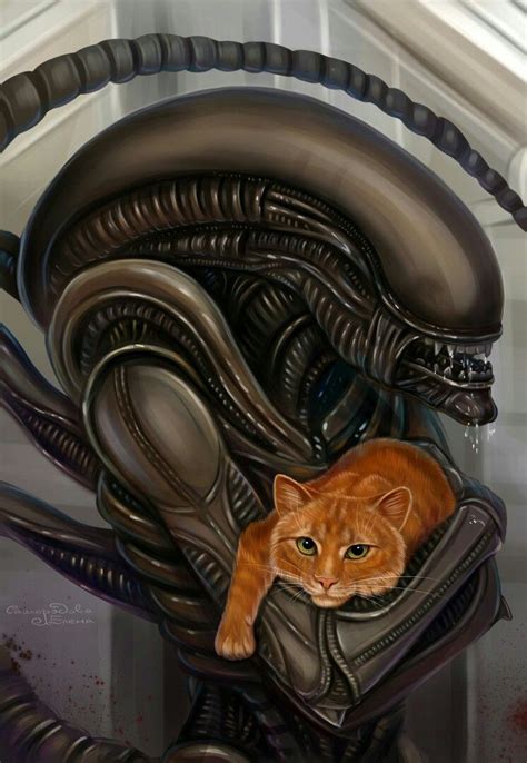 ALIEN AND THE CAT JONESY | Животные, Ксеноморф, Фэнтезийные иллюстрации