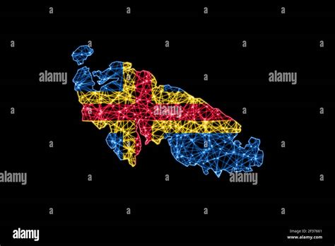 Map of Aland Islands, Polygonal mesh line map, flag map Stock Photo - Alamy