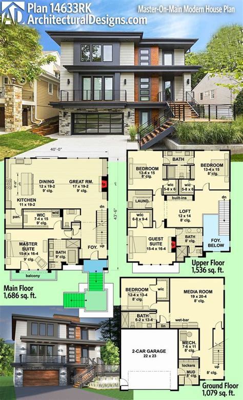 Plan 14633RK: Master-On-Main Modern House Plan | Modern house plan ...