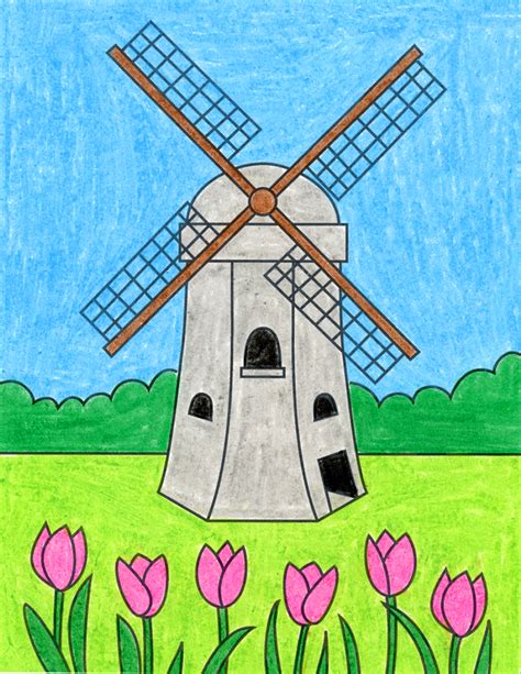 How to Draw a Windmill · Art Projects for Kids