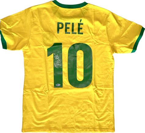 Pele Autographed Brazil Jersey (silver signature) - The Autograph Source