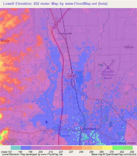 Elevation of Lowell,US Elevation Map, Topography, Contour