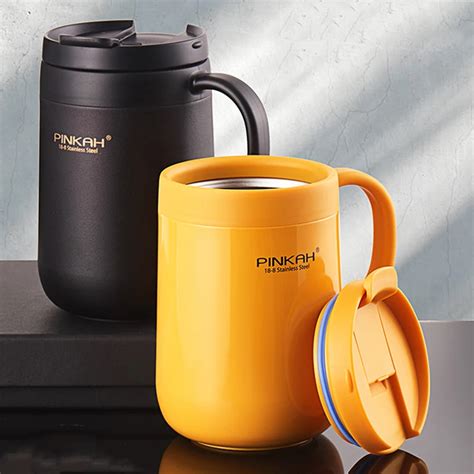 Pinkah Office Stainless Steel Mug Insulated Thermos Cup with Lid Thermos Coffee Mug Cup with ...
