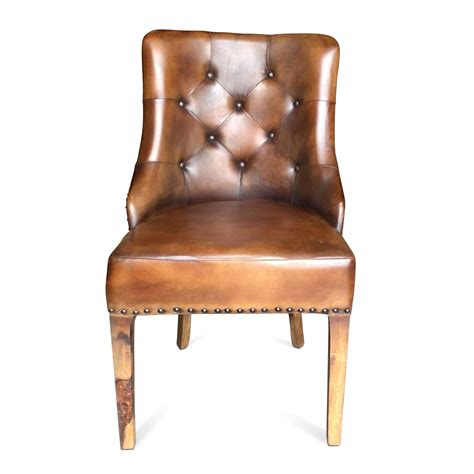 Industrial Rustic Brown Leather Tufted Arm Chair - Dining or Lounge