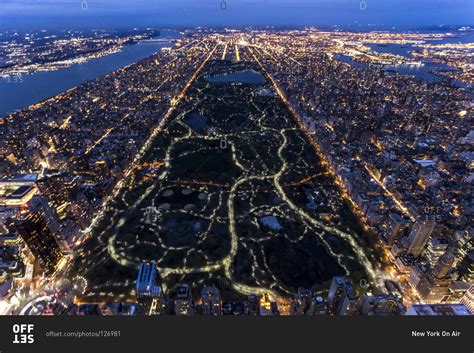 View of Central Park in New York City at night, USA stock photo - OFFSET