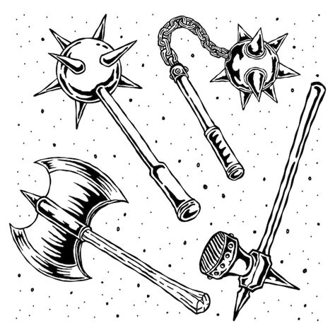 Premium Vector | A set of hand drawn medieval gladiator warrior weapons illustration