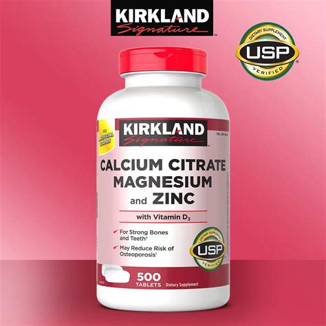 Kirkland Signature Calcium Citrate Magnesium and Zinc, 500 Tablets ...