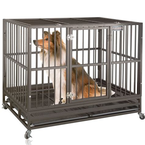 Buy 42 Inch Heavy Duty Indestructible Dog Crate Cage Kennel with Wheels, Escape Proof Dog Kennel ...