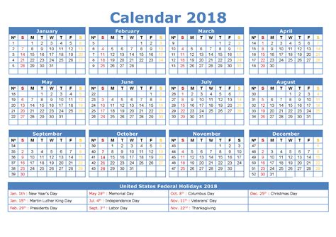 2018 Yearly Calendars with Holidays | Activity Shelter