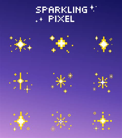 Sparkling pixel set vector bright yellow sparkle star, Stars, glitter, sparkles. Starry sky ...