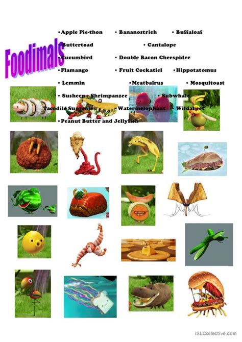 Foodimals - Cloudy with a chance of…: English ESL worksheets pdf & doc