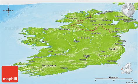 Physical Panoramic Map of Ireland