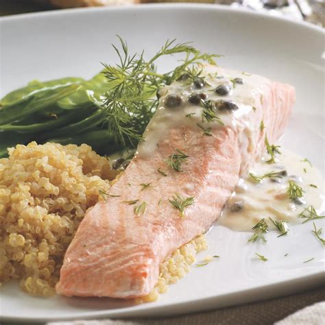 Poached Salmon with Creamy Piccata Sauce