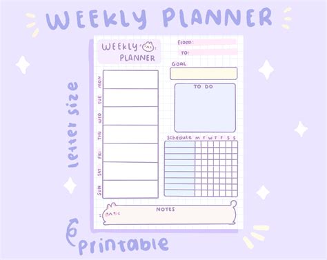 Cute Weekly Planner Printable Stationery Instant Download - Etsy Australia