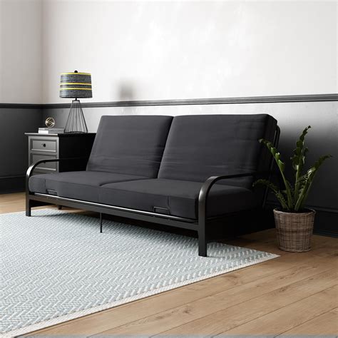 Mainstays Metal Arm Futon, Black Metal Frame with Black Mattress ...