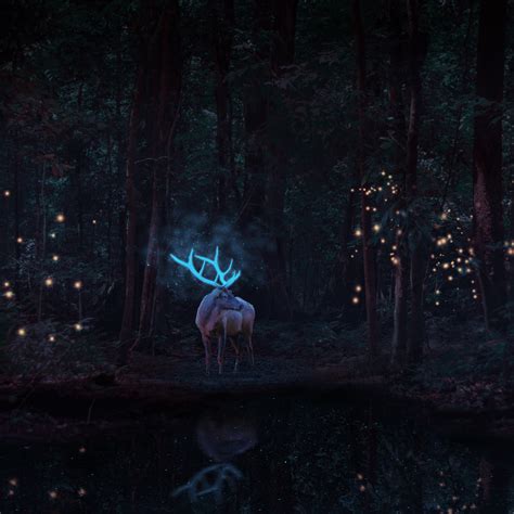 Stag Wallpaper 4K, Deer, Forest Trees, Surreal