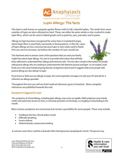 Lupin Allergy Information – Allergen Accreditation