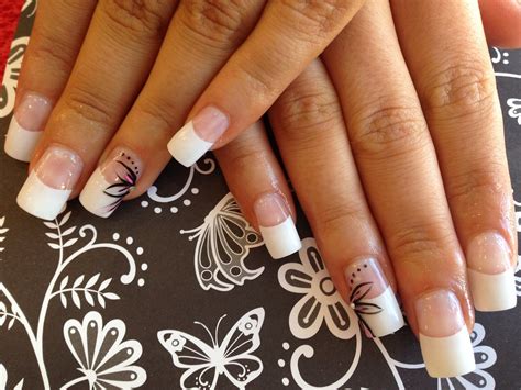 Acrylic nails with white tips .free hand nail art in black… | Flickr