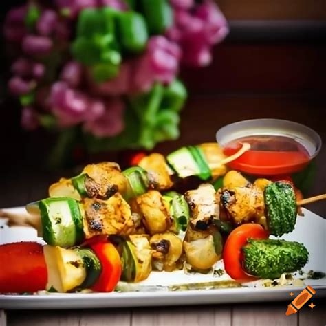 Delicious vegetable kebab on a kitchen table on Craiyon