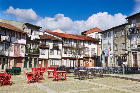 Historical Center of Guimaraes Stock Photo - Image of blue, arcades ...