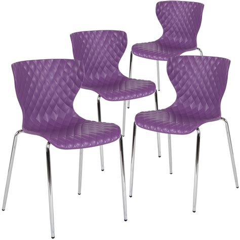 Flash Furniture 4 Pack Lowell Contemporary Design Purple Plastic Stack Chair - Walmart.com ...