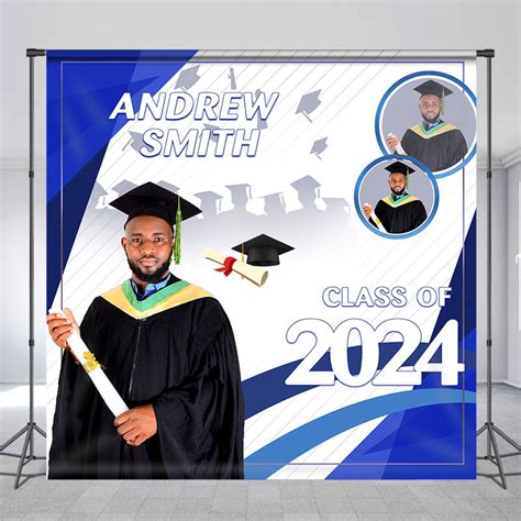 Custom Photo Blue Class of 2024 Graduation Party Backdrop - Lofaris