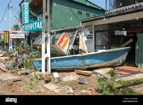 Hikkaduwa, Sri Lanka - 26 December 2004: The debris after the tsunami ...