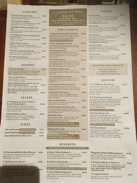 Menu at Watermill pub & bar, Bridgend