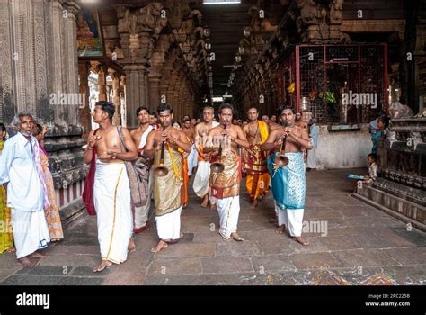 Playing temple musicians in Thillai Nataraja temple in Chidambaram ...