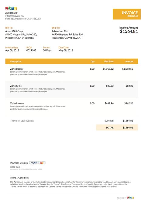 Free Word Invoice Template - Zoho Invoice