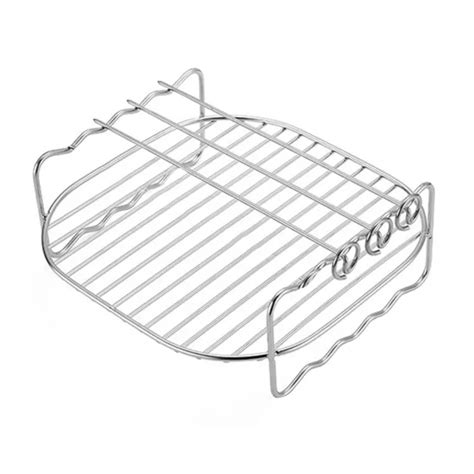 AIR FRYER RACK Grill Double Layer Multi-Purpose Accessory with Skewers ...