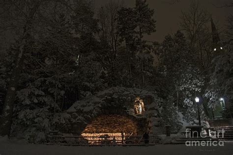 Winter Night Prayer At Notre Dame Grotto Photograph by John Stephens