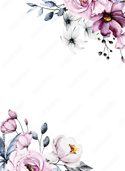 Greeting card template, floral background with watercolor flowers and ...