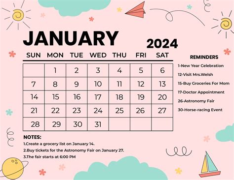 January 2024 Calendar Template Word Download - Theo Adaline