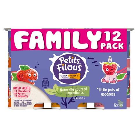 Petits Filous Strawberry, Raspberry & Apricot Yogurt 12 x 47g (564g ...