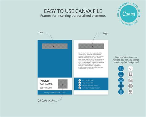 Editable ID Card Template Printable ID Badge Canva Template - Etsy