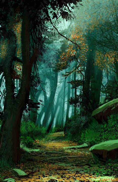 Background Drawing Ideas - Forest Fantasy Landscape Mystical Digital Artstation Foret Concept ...