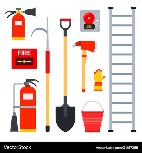 Set flat icons fire fighting equipment Royalty Free Vector