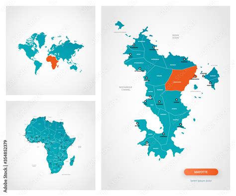 Editable template of map of Mayotte with marks. Mayotte on world map ...