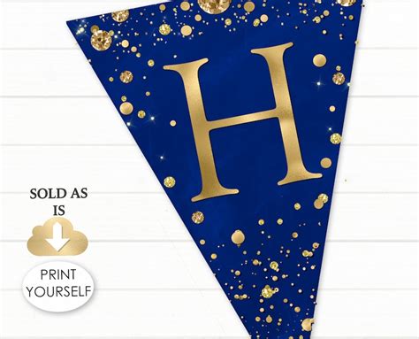 Happy Birthday Banner Blue Gold Birthday Banner Printable | Etsy