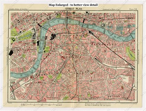 Antique Map, River Thames, Westminster and Bermondsey, London 1920's