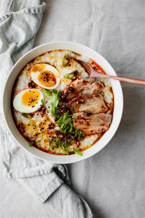 classic congee with pork belly, egg and scallion - SO MUCH FOOD