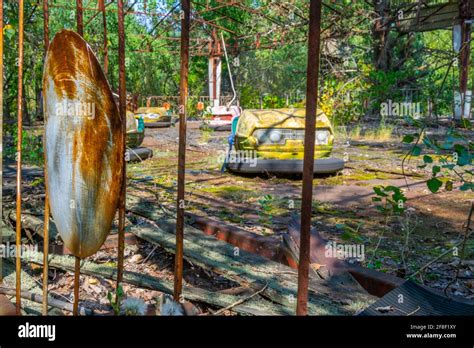 Old bumper cars at Pripyat amusement park in the Ukraine Stock Photo ...