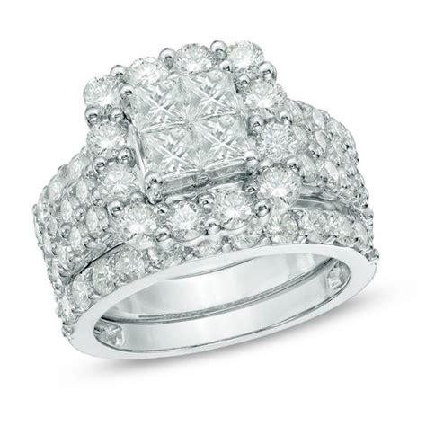 4 CT. T.W. Quad Princess-Cut Diamond Frame Bridal Set in 14K White Gold | Engagement Rings ...