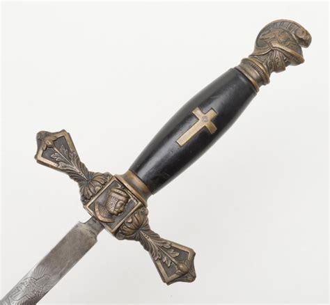 Knights of Columbus Fraternal sword with metal scabbard inscribed to Horace E. Ball; etched blade;