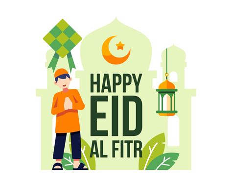 Happy Eid Al Fitr Background With Young Muslim Boy 1217522 Vector Art ...