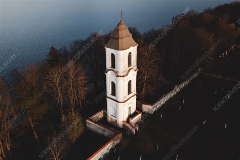 Aerial view of monastery bell tower, Kaunas city, Lithuania - Stock ...