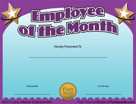 Employee of the Month Award Certificate Template